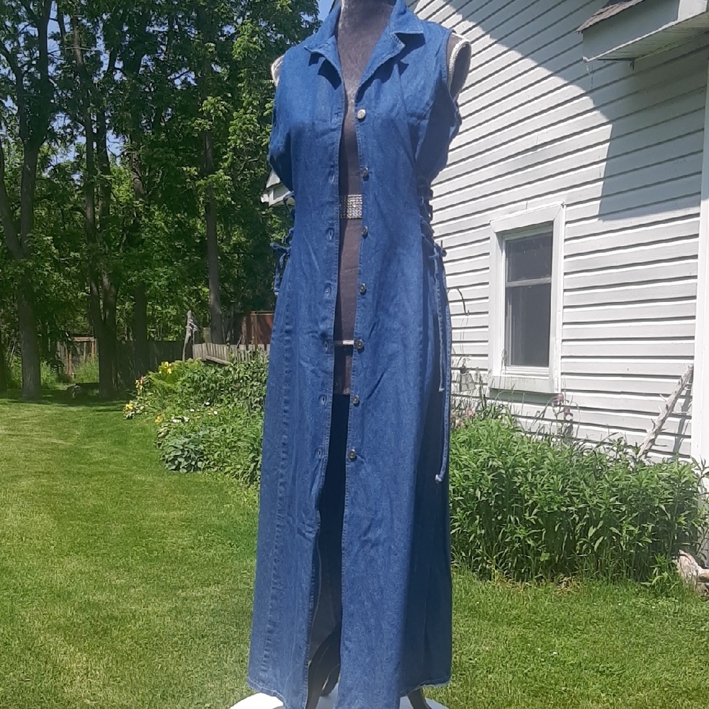 Eastwest💙Cinched Waist Flattering Denim Midi Size M - Picture 6 of 13
